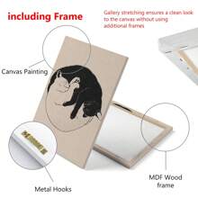 1pc Printed Poster On Canvas, Art Deco Shaded Cat Wall Art, Bohemian Minimalist Charity Vintage Linocut Inspiration - Canvas (Framed) Gifts Birthday Graduation