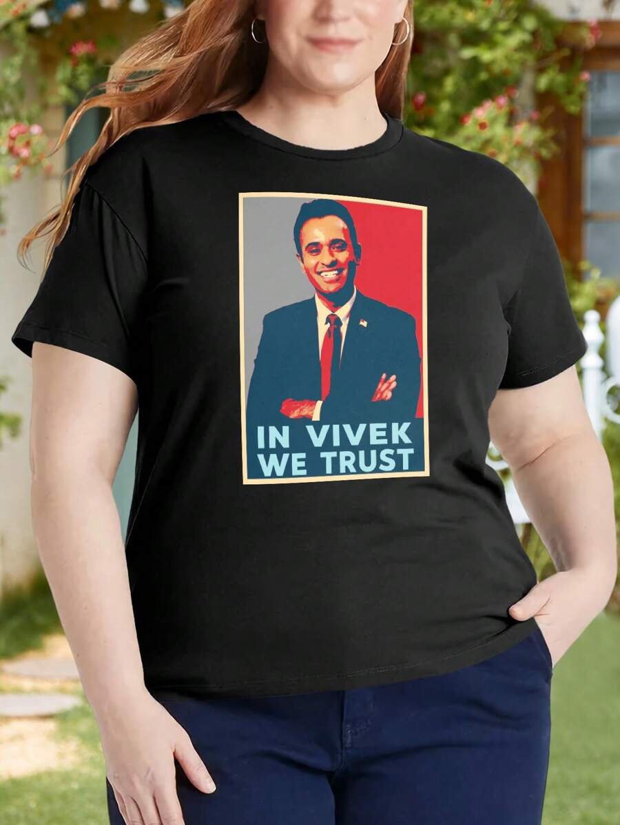 Vintage HOPE In Vivek Ramaswamy We Trust Oversize Oversize Women T-Shirt For Ladies (Election Trust0110) - Black - View 1