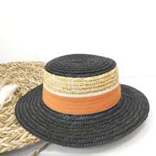 Solid Color & Contrast Color Bohemian Casual Elegant Style Handmade Sun Hat, Embroidery Decor UV Protection For Spring, Summer, Autumn