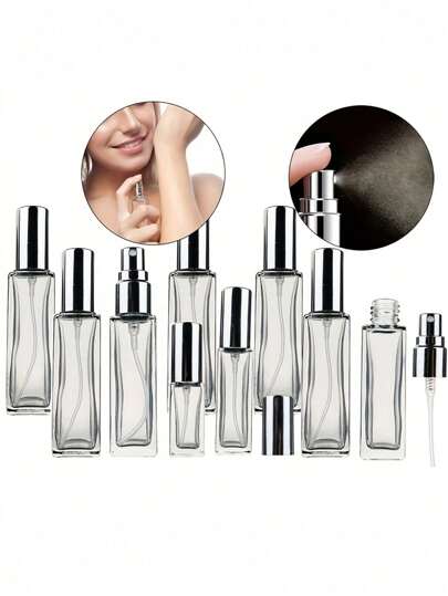 10/8/5/3/2/1 زجاجة رذاذ عطر فارغة مفرّغة بسعة 5مل 10مل 20مل ذات شكل مربع للسفر، عبوات تجميلية للحجم العينة قابلة لإعادة التعبئة