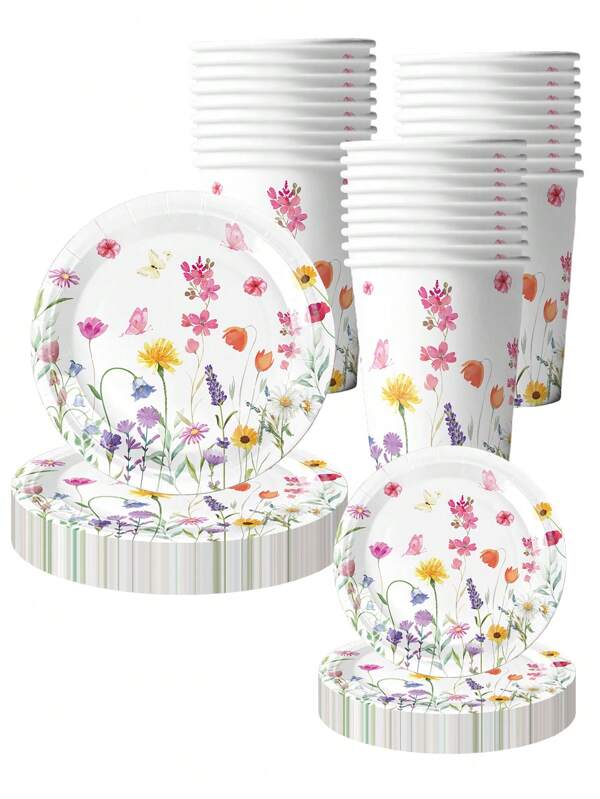10 PCS Wildflower Party Supplies Flower Paper Plates And Napkins Spring Floral Theme Party Decoration Tableware For Birthday Shower Wedding Picnic Afternoon Tea Garden Party
