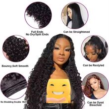 BINF Water Wave Human Hair Bundles 28 30 32 40 Inch Unprocessed Water Deep Curly Bundles Human Hair Natural Color Deep Curly Remy Hair - Natural Black - 查看 6