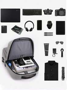 1pc Personalized Men's Business Laptop Backpack, Multi-Color Campus Backpack With Simple Candy Color, Versatile Student Rucksack, Large Capacity Embroidered Letter Schoolbag, Lightweight Waterproof Zipper Bag, Student Travel Pack, Suitable As A Back-To-School Gift For Teenage Girls, College, Junior High, High School, Outdoor, Travel - Multicolor - View 5