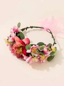 1pc Bohemian Style Fabric Artificial Flower Wreath Headband, For Bride/Bridesmaid Wedding
