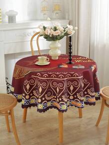 1pc Waterproof And Oil-Resistant Round Tablecloth, Celebration Decor, Modern Digital Print Festive Pattern, Indoor/Outdoor Table Setting