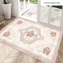 [5mm Thickness Crystal Velvet Flocked Bottom] 1pc Geometric Floral Pattern Carpet - Waterproof, Anti-Slip, Absorbent, Machine Washable, Soft Comfortable Mat, Suitable For Kitchen, Living Room, Bedroom, Hallway, Bathroom, Laundry Room - Easy To Clean, Carpet For Home Decor