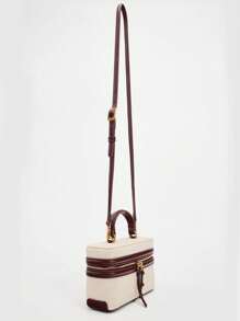 时尚小方盒包，手提包，单肩包，斜挎包，适合宴会，上班族，初中，高中，大学 - 米色 - 查看 4