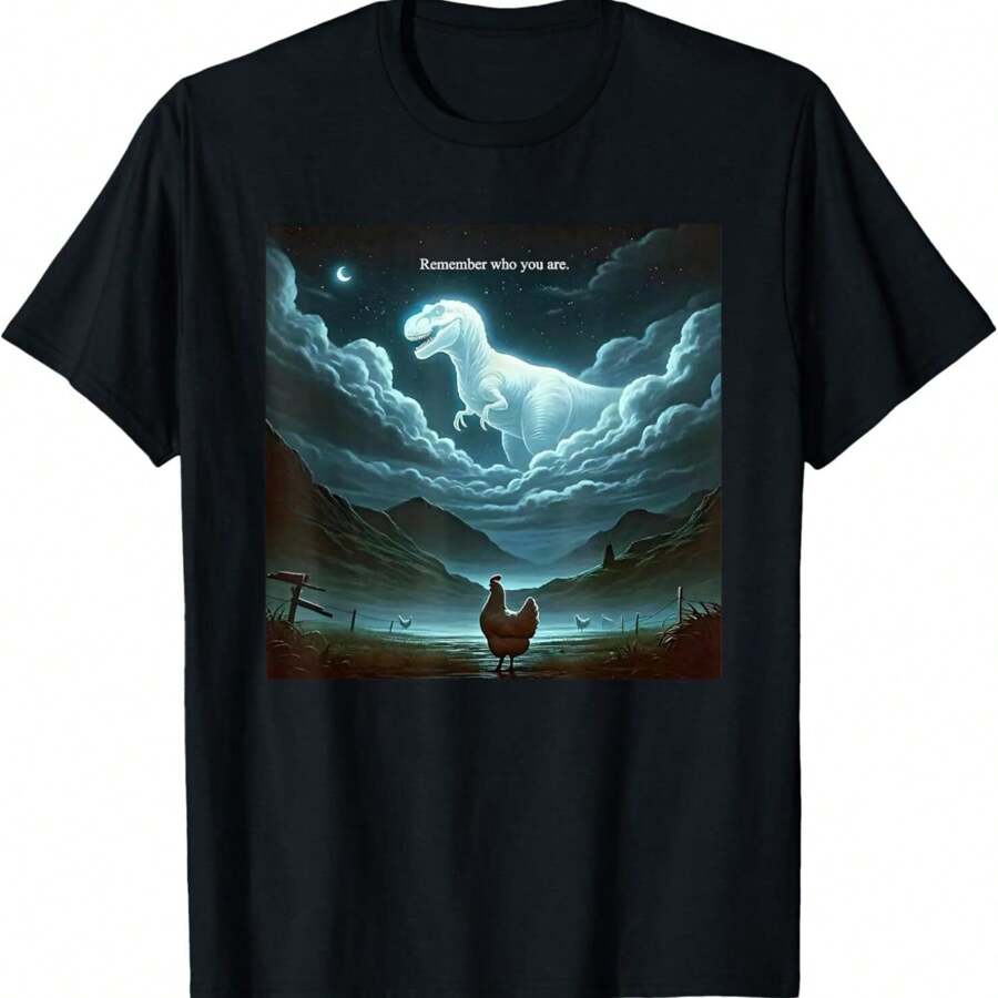 Remember Who Are You Dinosaur Chicken T-Shirt Hoodie - Black - View 1