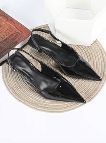 2025秋冬新款女士4厘米细跟露跟黑色高跟鞋，正式派对高跟鞋，套脚尖头礼服鞋，优雅高贵 - 黑色 - 查看 5