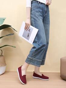 女士几何密趾拖鞋，波西米亚圆头防滑亚麻木底凉鞋，休闲拖鞋 - 紅色 - 查看 3