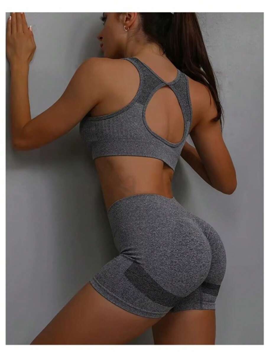 Gym Top With Padded Fitness Swimmer Good Support Open Back TOP436 - Xám - Xem 1