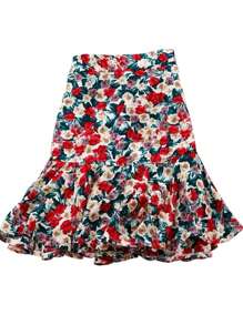 Chân váy mini dáng đuôi cá họa tiết hoa nhí, kiểu dáng chữ A, eo chun, viền bèo nhún, chất liệu polyester, thích hợp cho kỳ nghỉ xuân hè. - Màu sắc - Xem 4