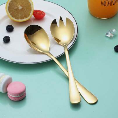 2pcs Salad Server Set, Stainless Steel Salad Spoon Salad Fork, Salad Serving Set For Home/Kitchen/Restaurant/Party/Easter/Mother's Day, Mirror Polished, Dishwasher Friendly