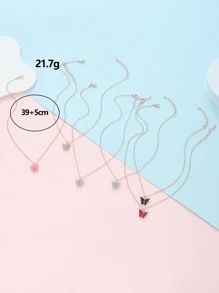 6pcs/Set Girls' Plastic Butterfly Necklace Set, Suitable For Daily Decoration - Multicolor - View 5