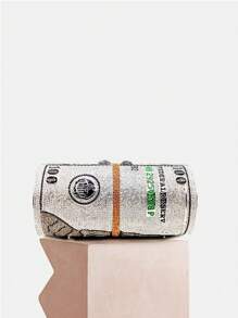 奢华全水晶女士叠叠现金晚宴包水钻手拿包钱单肩包美元钞票钱包，女士钻石手拿包，最佳礼物 - 黑與白 - 查看 1