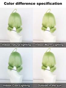 12 Inch Green Straight Double Bun Cosplay Wig With Bangs, For St.Patrick's Day Halloween Party Costume School Carnival Concerts Vacation Photography Themed Events Comic Con Exhibition & 1pc Wig Cap - Green - View 9