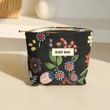 Bolsa de cosméticos pequeña con patrón de planta portátil para mujer, bolsa de almacenamiento de servilletas sanitarias, bolsa de llaves y monedas para viajes, bolsa de tarjeta portátil, nuevo - 1 - Ver 6