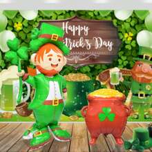 قطعة واحدة، قاعدة طولها 61.2 بوصة تمثال التوأم الأيرلندي، وكيس صرف عملة ورقة التفاؤل بشكل 3D بارتفاع 28 بوصة، بالون مطبوع بشعار ، ديكور أيرلندي أخضر محظوظ، ديكور عيد، ديكور احتفالي، ديكور منزلي، ديكور حديقة - متعدد الألوان - مشاهدة 2
