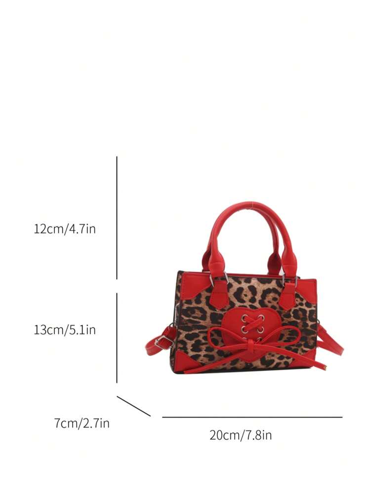 Fashionable Vintage Mini Leopard Print Bow Decor Contrast Color PU Zipper Handbag, Shoulder Bag With Adjustable Strap, Suitable For Ladies Shopping, Parties, Valentine's Day Gift, Daily Use, Best Mother's Day Gifts Women, New Fall Winter Cheetah Print Purse For Women , Leopard Cheetah Print, Mother's Day - Multicolor - View 4