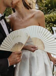 1pc/5pcs White Foldable Paper Fan, Blank Solid Color Folding Fans, Wedding Table Decor Fans, Wedding Guest Favors, Bride Holding Decor Fans, Suitable For Wedding Decoration Fans, Wedding Photo Props - Multicolor - View 3