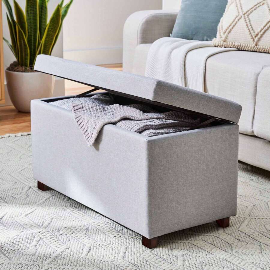 30" Hinged Storage Ottoman, Gray
