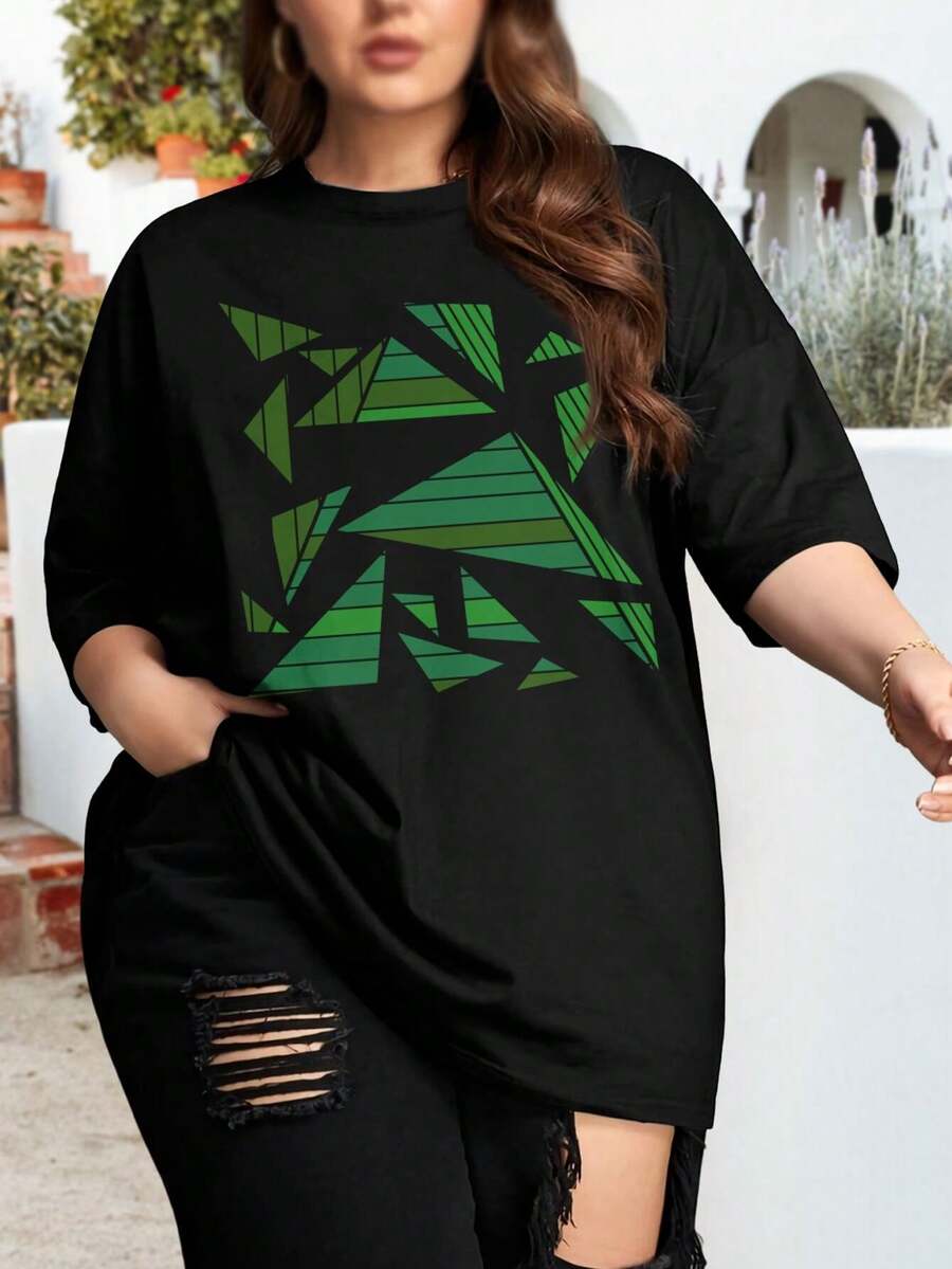 For The Fun Of Design Colorful Triangle Pattern Women's Large Oversize Women T-Shirt (Celeste Von Solms) - Black - View 1