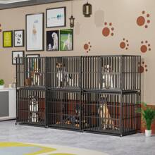 Heavy Duty Dog Crate, Stackable Large Pet Cage With Tear Resistant Square Tube, Metal Military Puppy Cages With Prevent Escape Lock And Tray 95x57cm 2 Tiers