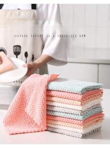 10pcs Coral Fleece Dish Cloths, Absorbent Non-Slip Scrub Pads For Kitchen, Pineapple Pattern Cleaning Rags [Note: Slight Color Variation May Occur Due To Lighting During Photography, But It Does Not Affect Usability.] - Multicolor - View 6