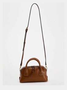 新款女士单肩包，PU皮革，时尚斜挎包，可调节肩带，女士邮差包 - 棕色 - 查看 4