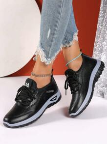 Women's Black Soft Outsole Casual Sneakers, Shock Absorbing Non-Slip Running Shoes, Multifunctional Comfortable Outdoor Sports Shoes. Ladies Lightweight Breathable Walking Shoes, Non-Slip Sole, Suitable For Fitness, Travel, Work, Casual Wear - Black - View 2