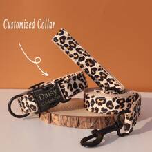 Customizable Leopard Print Dog Collar, Personalized With ID Name & Phone Number, Adjustable Pet Collar, Free Engraving, Suitable For Small, Medium & Large Dogs And Cats - Collar - View 2
