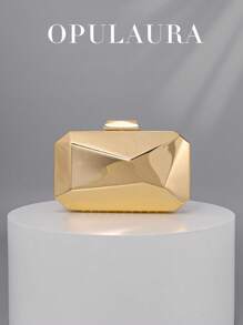 OpulAura Glitter Metal Mini Box Banquet Clutch Charming, Elegant And Luxurious Evening Dress Matching Bag High-End Geometric Box Dinner Bag Women's Clutch For Evening Use Suitable For Formal Parties/Dances/Fashion Cocktail Parties/School Opening Parties/Weddings/Dates And Other Occasions Delivery Chain Can Be Carried Crossbody Or On Shoulder, Prom Bag For Party, Clutch Bag For Wedding