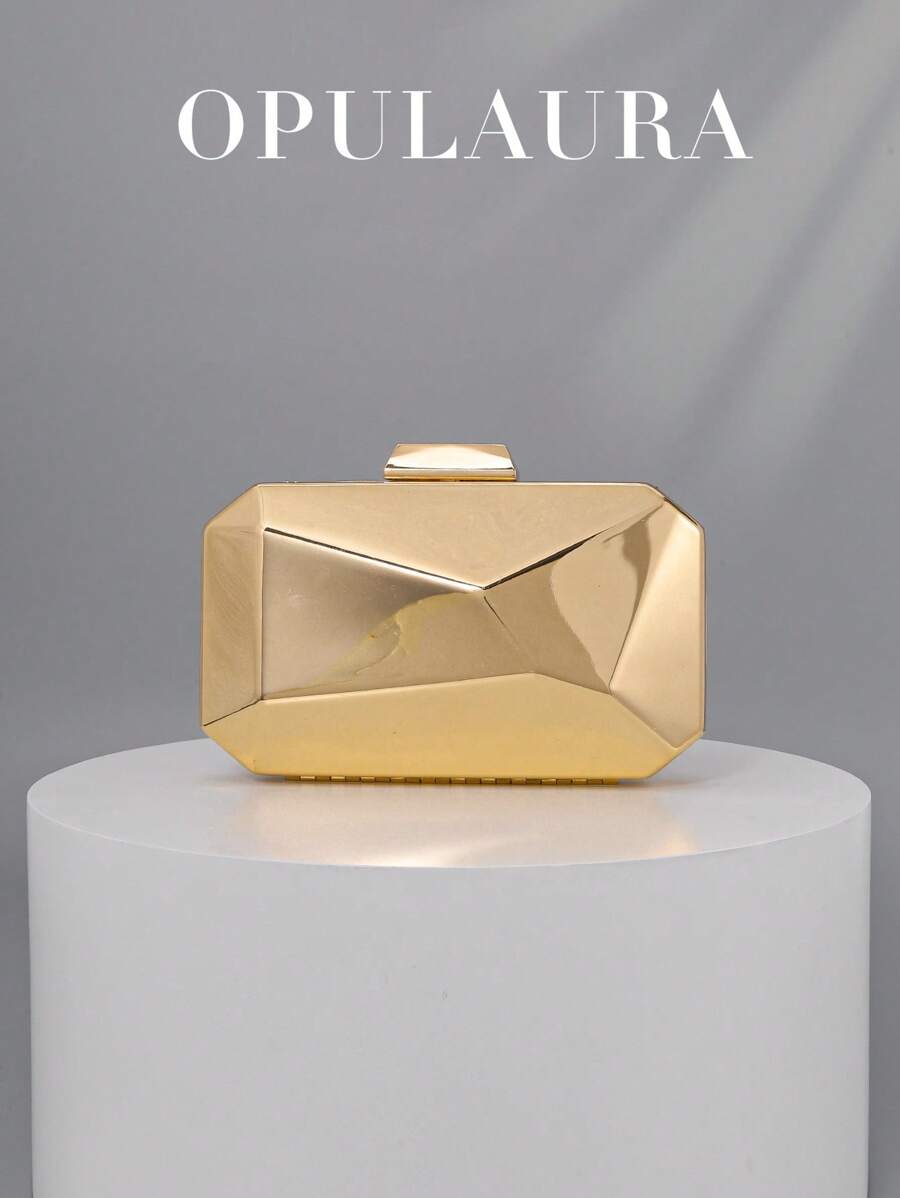 OpulAura Glitter Metal Mini Box Banquet Clutch Charming, Elegant And Luxurious Evening Dress Matching Bag High-End Geometric Box Dinner Bag Women's Clutch For Evening Use Suitable For Formal Parties/Dances/Fashion Cocktail Parties/School Opening Parties/Weddings/Dates And Other Occasions Delivery Chain Can Be Carried Crossbody Or On Shoulder, Prom Bag For Party, Clutch Bag For Wedding