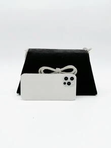Sac du soir en velours de couleur unie minimaliste avec décoration de nœud en cristal, embrayage élégant pour fête pour femmes