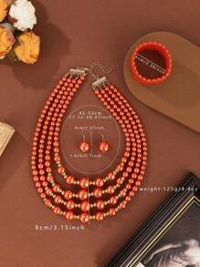 Conjunto de joyas bohemias hechas a mano con múltiples capas de cuentas tejidas de manera exagerada (collar, aretes, pulsera) para mujer - Estilo europeo, adecuado para eventos formales, fiestas, vacaciones
