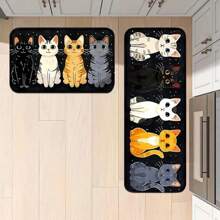 1 Pc Available: Durable And Comfortable Cute Kitten Pattern Non-Slip Kitchen Mats For Home, Office, And Bathroom Various Sizes Available:(19.69*31.49in&15.75*47.24in)