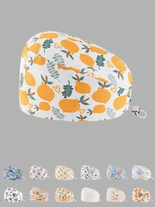 1 pieza Visera de sol de mujer de poliéster con estampado de frutas, flores y animales, ajustable, adecuada para médicos, enfermeras, amas de casa y talla grande, práctica para ser antibacteriana y antipolvo, apta para todo el año