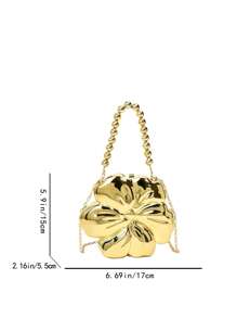 A Golden Solid Color Crossbody Shoulder Bag With Detachable Chain, Magnetic Buckle Unlined Handbag, Y2K Style Acrylic Flower Dinner Bag, Suitable For Women, Exquisite Floral Bag For Women , Gold Bag - Gold - View 2