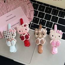 Sanrio 4pcs Large Plaid Sitting Posture KT Pointed Nose Clip Ins Girl Heart Versatile Japanese Bangs Side Clip Cartoon Headpiece For Girls