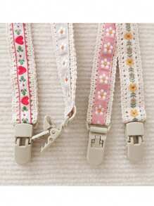 2 件/1 件套蕾丝花朵复古图案可爱婴儿奶嘴夹、缝制出牙玩具、塑料奶嘴夹链