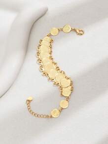 精致时尚经典古钱币手链女士斋月珠宝日常休闲佩戴礼物 - 金黃色 - 查看 4