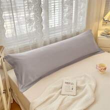 1件纯色新款枕套，亲肤柔软双人枕套，马卡龙色，单人/双人，情侣长枕套（不含枕芯），ins风，四季皆宜 - 淺灰色 - 查看 2