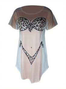 Women Plus Size Summer Casual Dress, 3D Bikini Print Round Neck Short Sleeve Relax-Fit One Piece For Ladies, L/XL/XXL - Tan - View 4