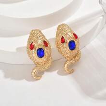1 Pair Fashionable Exaggerated Bohemian Gothic Snake Shaped Rhinestone Earrings
