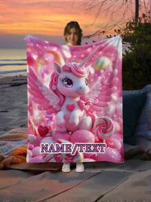 Lightweight Cartoon Unicorn HD Print 1pc Custom Name Flannel Throw Blanket - Soft And Warm Digital Printing Fleece For Sofa, Bed, Travel, Livingroom, Office, Couch And Bed - Great Gifts For Family Or Friend