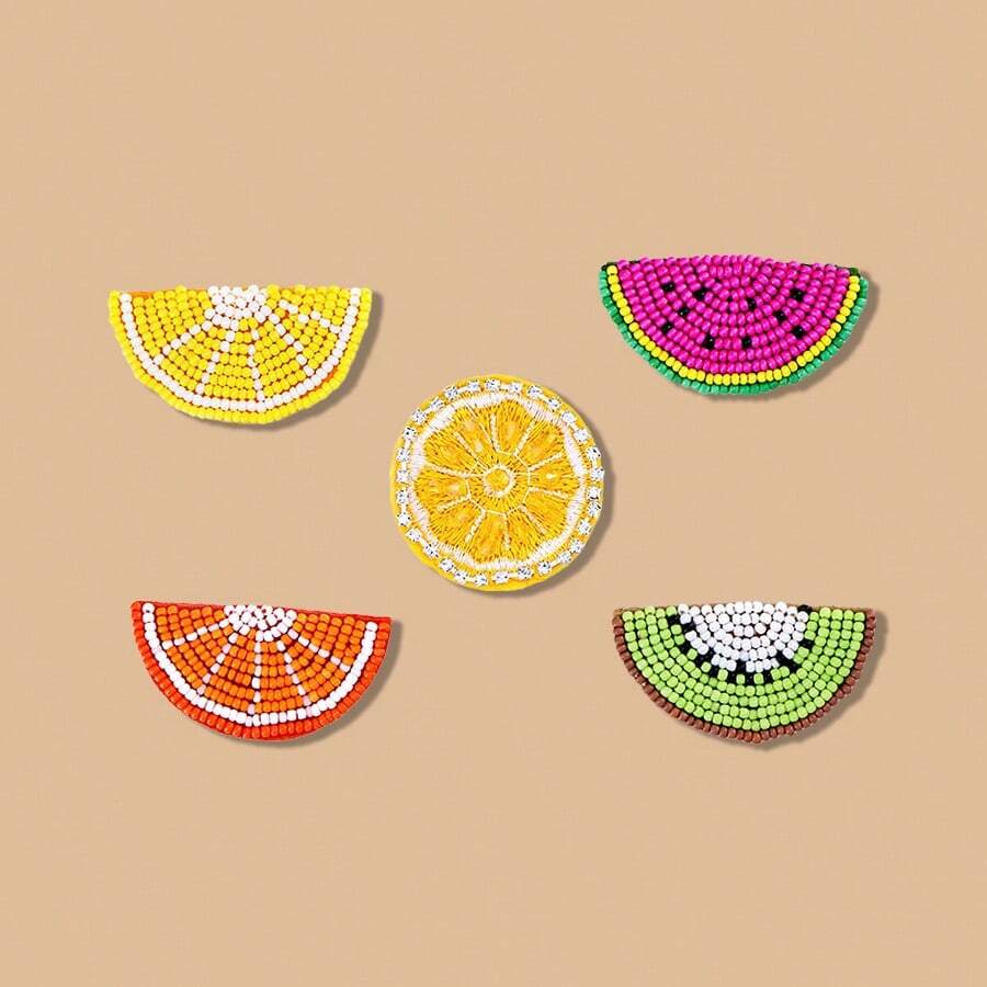 1pc Handmade Beaded Cute Fruit Patch | Lemon & Watermelon Decorative Sticker, Suitable For DIY Clothing, Bags, Shoes, Requires Hand Sewing/Adhesive Glue