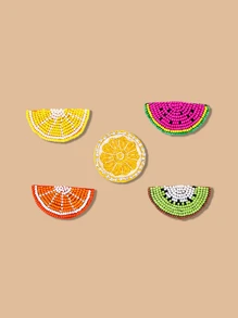1pc Handmade Beaded Cute Fruit Patch | Lemon & Watermelon Decorative Sticker, Suitable For DIY Clothing, Bags, Shoes, Requires Hand Sewing/Adhesive Glue
