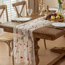 1pc Corredor de mesa floral de renda bordada, Corredor de mesa de flores coloridas, Toalha de mesa de renda vintage, Adequado para casamento, festa, feriado, piquenique, cozinha, mesa de jantar, decoração de casa