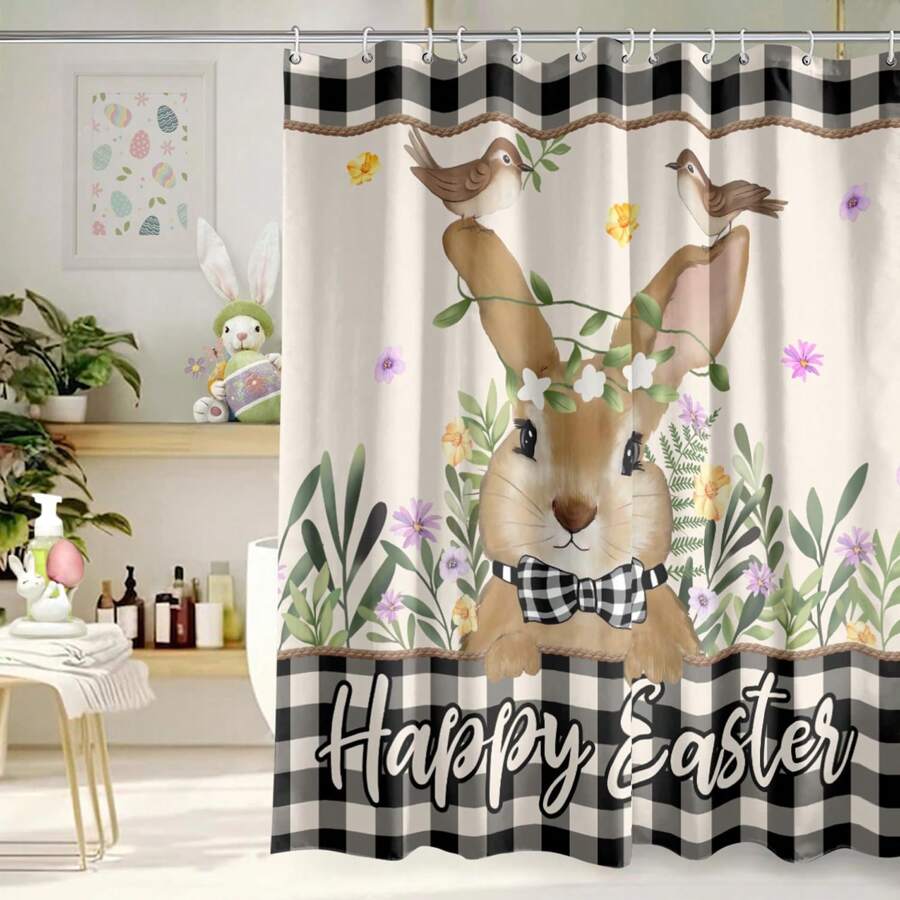 复活节兔子浴帘 复活节快乐兔子浴室浴帘 春季复活节浴室家居浴室装饰家居浴室装饰秋季装饰浴室配件返校 - 彩色 - 查看 1
