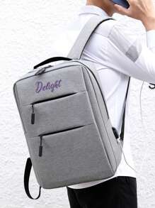 1pc Personalized Men's Business Laptop Backpack, Multi-Color Campus Backpack With Simple Candy Color, Versatile Student Rucksack, Large Capacity Embroidered Letter Schoolbag, Lightweight Waterproof Zipper Bag, Student Travel Pack, Suitable As A Back-To-School Gift For Teenage Girls, College, Junior High, High School, Outdoor, Travel - Multicolor - View 9